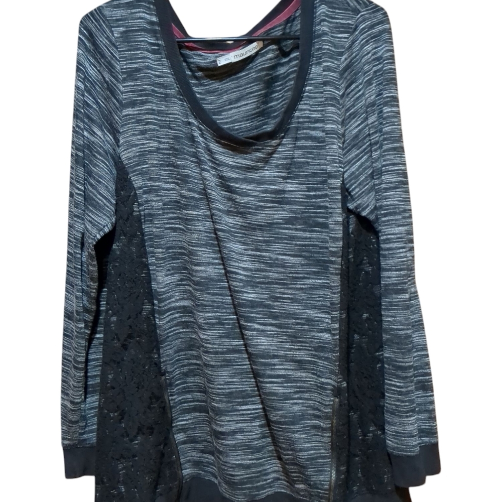 Lace Zipper Sweatshirt Maurice's Size 2 (S) Black Grey